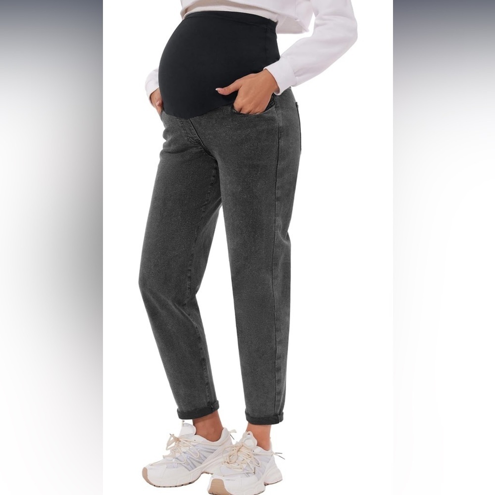 Maternity Boyfriend Gray Denim Jeans Small